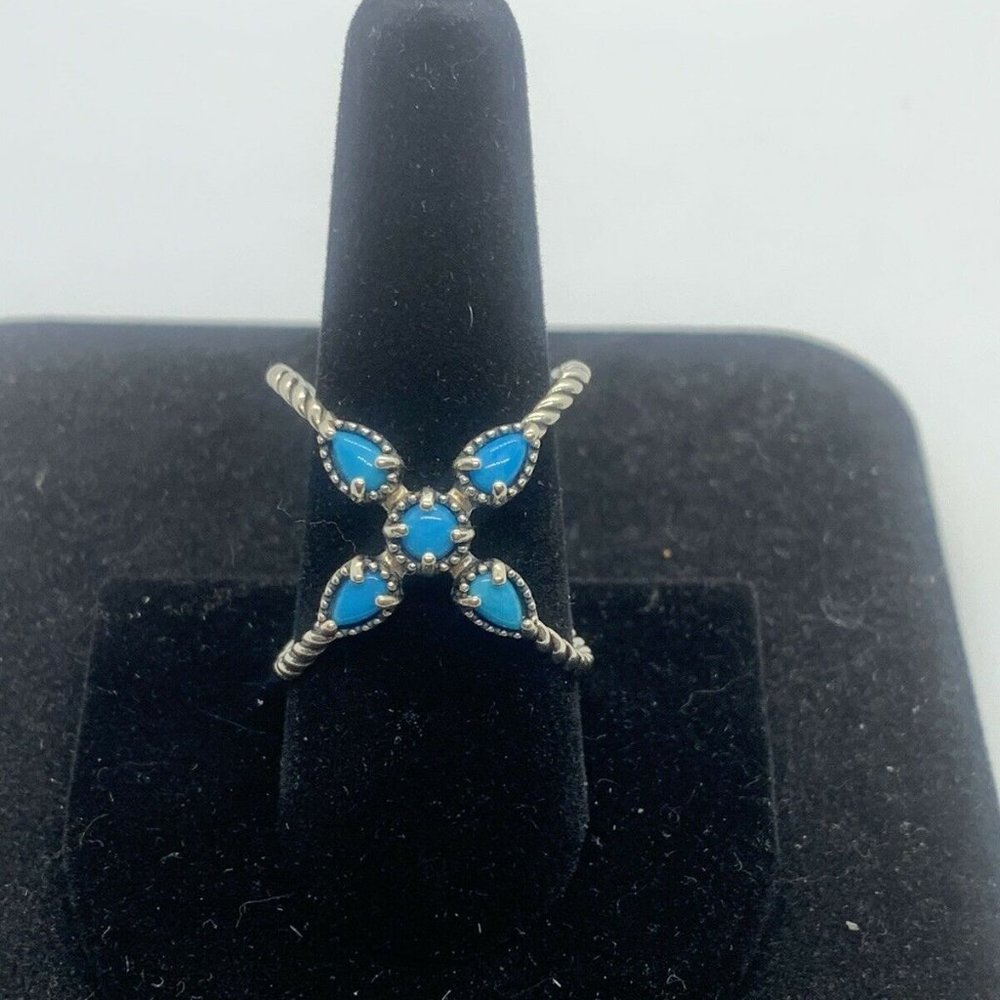 Southwest Religious Carolyn Pollack Sterling Turquoise Criss Cross Ring - Size 9